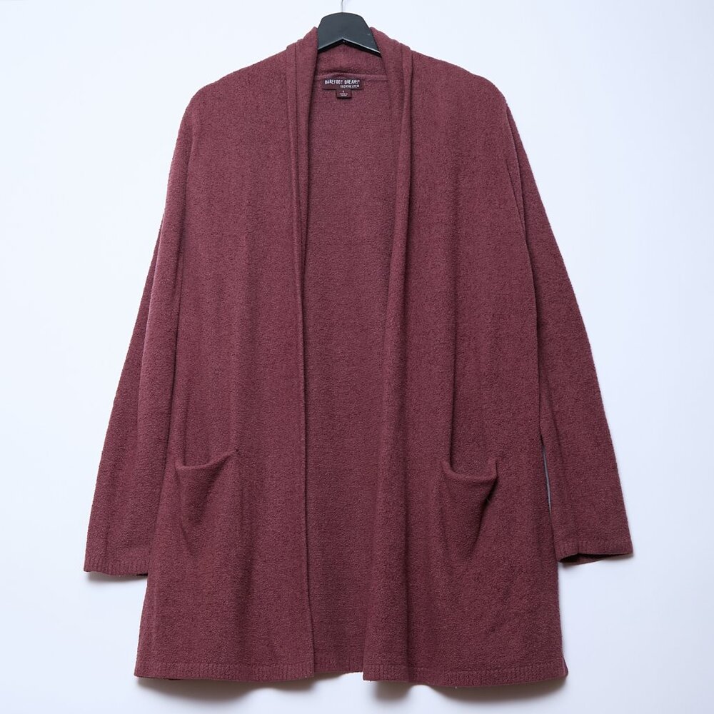 Barefoot Dreams CozyChic Lite Cardigan Maroon Long Open Front Large